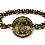 1941 Denmark Danmark Danskere 1 Krone coin rolo link bracelet jewelry World War 2 era Danish Royal crown initial C X Danes Copenhagen Aarhus Odense Aalborg Esbjerg Randers Jutland Zealand Funen Vikings Amalienborg Scandinavia Nordic Norse b000163