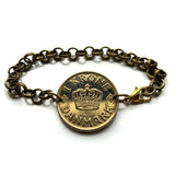 1941 Denmark Danmark Danskere 1 Krone coin rolo link bracelet jewelry World War 2 era Danish Royal crown initial C X Danes Copenhagen Aarhus Odense Aalborg Esbjerg Randers Jutland Zealand Funen Vikings Amalienborg Scandinavia Nordic Norse b000163