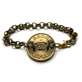 1941 Denmark Danmark Danskere 1 Krone coin rolo link bracelet jewelry World War 2 era Danish Royal crown initial C X Danes Copenhagen Aarhus Odense Aalborg Esbjerg Randers Jutland Zealand Funen Vikings Amalienborg Scandinavia Nordic Norse b000163