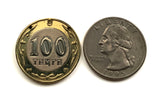 2002 Kazakhstan 100 Tenge coin pendant golden Tulpars horses shanyrak Astana Central Asia Russian Pegasus Qypchaq Steppe Eagle n002904