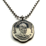 1966 Myanmar Burma 25 Pyas coin pendant necklace Major General Aung San Burmese jewelry Bamar Yangon Naypyidaw Mandalay Bago Hpa-An Taunggyi Monywa Myitkyina Mawlamyine Magway Kayin Sagaing Kachin n003883