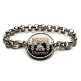 1966 Israel 1/2 Lira coin bracelet Jewish menorah candelabrum Hanukkah Jerusalem Torah Hebrew Judea Masada Caesarea Talmud Zion Jew b000174