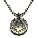 1966 Myanmar Burma 5 Pyas coin pendant necklace Major General Aung San Burmese jewelry Bamar Yangon Naypyidaw Mandalay Bago Hpa-An Taunggyi Monywa Myitkyina Mawlamyine Magway Kayin Sagaing Kachin n003885