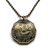 2000 Belize British Honduras 1 Dollar coin pendant carrack Santa Maria caravel Niña Pinta ship Christopher Columbus Belmopan Benque n001400