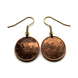 Cyprus Kýpros Kıbrıs 5 Euro Cent coin earrings Cypriot Mouflon wild sheep Nicosia Limassol Strovolos Larnaca Lakatamia Agios Athanasios Famagusta Paphos Kyrenia Paralimni Kato Polemidhia e000661