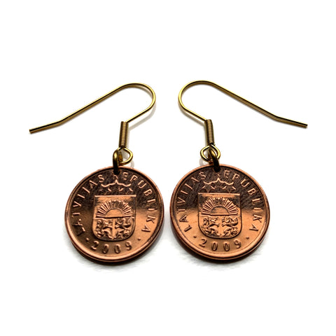 2009 Latvia Latvija 2 Santimi coin earrings red lion silver griffin Riga Riga Daugavpils Liepāja Jelgava Jūrmala Ventspils Livonian Letts Semigalia Rēzekne Ogre Selonia Rēzekne Valmiera Vidzeme e000327
