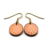 Portugal 1 Euro Cent Portuguese coin dangle & drop earrings jewelry Quinas castles 1134 Afonso Henriques seal Guimarães Lisboa Porto Sintra Braga Faro Vila Nova de Gaia Amadora Aveiro Evora Algarve Praia da Marinha Coimbra Lagoa Mirandese e000662