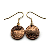 Portugal 1 Euro Cent Portuguese coin dangle & drop earrings jewelry Quinas castles 1134 Afonso Henriques seal Guimarães Lisboa Porto Sintra Braga Faro Vila Nova de Gaia Amadora Aveiro Evora Algarve Praia da Marinha Coimbra Lagoa Mirandese e000662