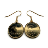 Hungary Magyars 5 Forint coin earrings fashion jewelry Hungarian crane bird great white heron Budapest Debrecen Jasz Pannonian Basin Csangos Buda Pest Fertőd Csárdás dance Széchenyi Chain Bridge Danube e000329
