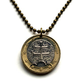 2009 Slovakia Slovensko 1 Euro coin pendant Slovak Double Cross on Three Hills Bratislava Kosice Presov Zilina Nitra Bardejov Banska n003888