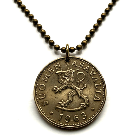 1963 Finland Suomi 50 Pennia coin pendant necklace jewelry Finnish lion Helsinki Finns Finnic Espoo Tampere Vantaa Oulu Turku Jyväskylä Nordic Baltic Lahti Ostrobothnia Porvoo Rovaniemi Uusimaa Kuopio Savonlinna Mikkeli Lappeenranta Bothnia n000692