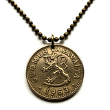 1963 Finland Suomi 50 Pennia coin pendant necklace jewelry Finnish lion Helsinki Finns Finnic Espoo Tampere Vantaa Oulu Turku Jyväskylä Nordic Baltic Lahti Ostrobothnia Porvoo Rovaniemi Uusimaa Kuopio Savonlinna Mikkeli Lappeenranta Bothnia n000692