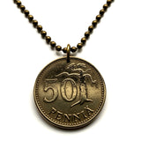1963 Finland Suomi 50 Pennia coin pendant necklace jewelry Finnish lion Helsinki Finns Finnic Espoo Tampere Vantaa Oulu Turku Jyväskylä Nordic Baltic Lahti Ostrobothnia Porvoo Rovaniemi Uusimaa Kuopio Savonlinna Mikkeli Lappeenranta Bothnia n000692