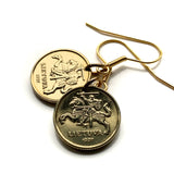 1997 Lithuania Lietuva 10 Centu coin earrings Vytis horse back armored knight medieval Vityaz Vilnius Kaunas Klaipeda Siauliai Marijampole Jonava Utena Curonian Spit Panevezys Pahonia Alytus e000665
