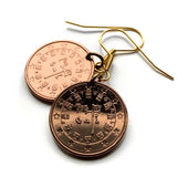 Portugal 5 Euro Cent coin earrings Portuguese Quinas castles 1134 Afonso Henriques seal O Conquistador Reconquista Guimarães Lisboa Porto Braga Sintra Faro Coimbra Évora Lagoa Lagos Vasco da Gama Guimarães Belém Algarve Gaia Mirandese e000666