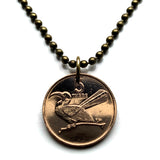 1989 Botswana 5 Thebe coin pendant Red-billed hornbill Toko bird bull Selibe Phikwe Tswana Bantu Setswana Kalanga Serowe Pula n001944