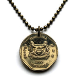 1995 Singapore Singapura 1 Dollar coin pendant Rosy Periwinkle Blossom flower Lion City Bedok Tampines Jurong West Sengkang Woodlands n002728