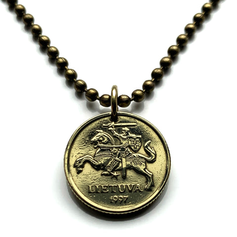 1997 Lithuania Lietuva 10 Centu coin pendant Vytis horse armored knight Vilnius medieval Lithuanian horseback armor sword Vityaz n002028