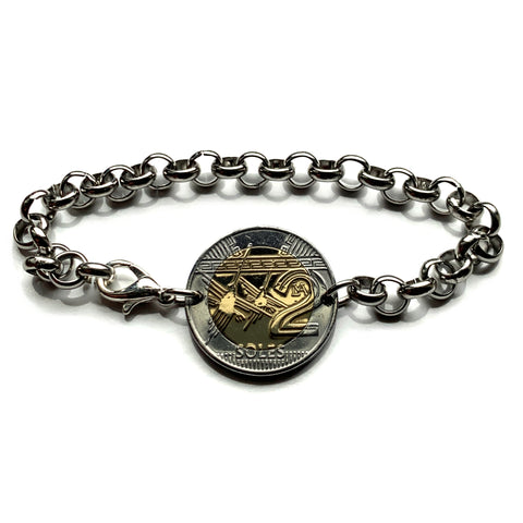 Pulsera de eslabones de cadena con moneda de 1/2 sol de Perú, con forma de llama, alpaca peruana, vicuña, Cuzco, Lima, camello, moda Inca, Machu Picchu, genial b000005