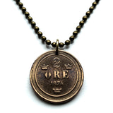 1881 Schweden Sverige 2 Ore Münzanhänger Schwedische Krone Tre Kroner Initiale O Schweden Svear Stockholm Göteborg Malmö Uppsala Gotaland Norrland Göteborg Öresund Wikinger Nordisches Skandinavien Svealand Scania Fennoscandia n000765