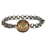 1939 Denmark Danmark Danskere 2 Ore coin rolo link bracelet jewelry World War 2 era Danish Royal crown initial C X Danes Copenhagen Aarhus Odense Aalborg Esbjerg Randers Jutland Zealand Funen Vikings Amalienborg Scandinavia Nordic Norse b000169
