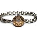 1939 Denmark Danmark Danskere 2 Ore coin rolo link bracelet jewelry World War 2 era Danish Royal crown initial C X Danes Copenhagen Aarhus Odense Aalborg Esbjerg Randers Jutland Zealand Funen Vikings Amalienborg Scandinavia Nordic Norse b000169