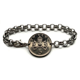 1992 Escocia Reino Unido Gran Bretaña Moneda de 5 peniques colgante collar joyería corona cardo escocés Edimburgo Glasgow Aberdeen Dundee Paisley Stirling St Andrews Perth insignia real escocesa joyería británica b000076
