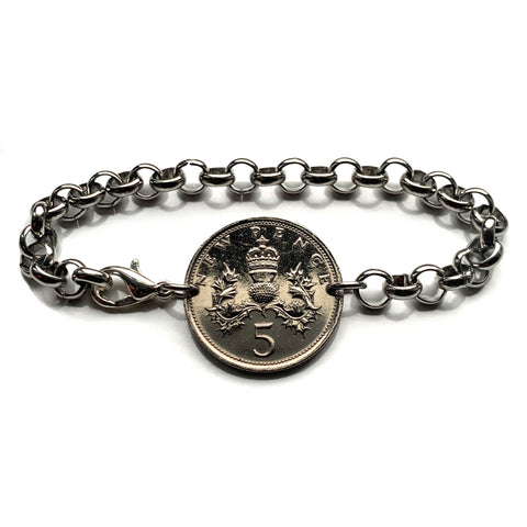 1992 Escocia Reino Unido Gran Bretaña Moneda de 5 peniques colgante collar joyería corona cardo escocés Edimburgo Glasgow Aberdeen Dundee Paisley Stirling St Andrews Perth insignia real escocesa joyería británica b000076