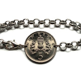 1992 Escocia Reino Unido Gran Bretaña Moneda de 5 peniques colgante collar joyería corona cardo escocés Edimburgo Glasgow Aberdeen Dundee Paisley Stirling St Andrews Perth insignia real escocesa joyería británica b000076
