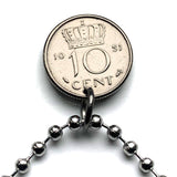 1951 Netherlands 10 Cents coin pendant Dutch Queen Juliana Holland Amsterdam Utrecht Rotterdam Hague Eindhoven Groningen Tilburg Leiden Nederlanden Groningen Almere Stad Breda Nijmegen Gouda n003908