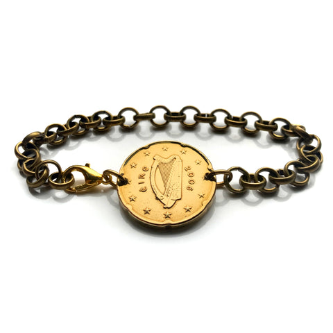 2006 Ireland Éire 20 Euro Cent coin bracelet jewelry Irish Celtic Harp Cláirseach Gaelic Dublin Cork Limerick Galway Waterford Drogheda Dundalk Swords b000172