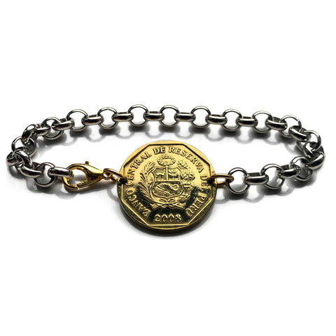 2008 Peru 20 Centimos coin bracelet escudo Peruano Lima Arequipa Trujillo Chiclayo Piura Huancayo Machu Picchu Cusco Incas Nazca Ica b000175