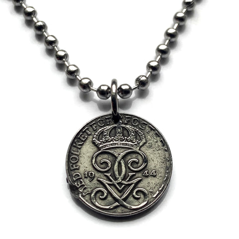1945 Suecia Sverige 1 Ore moneda colgante collar joyería sueca 3 coronas inicial G Tre Kroner Estocolmo Uppsala Malmo Suecos Gotemburgo Vasteras Helsingborg Norrkoping Nórdico Escandinavo Vikingo Nórdico Báltico n001210