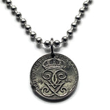 1944 Sweden Sverige 1 Ore coin pendant necklace jewelry Swedish 3 crowns initial G Tre Kroner Stockholm Uppsala Malmo Swedes Gothenburg Vasteras Helsingborg Norrkoping Nordic Scandinavian Viking Norse Baltic n001210
