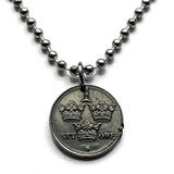 1944 Sweden Sverige 1 Ore coin pendant necklace jewelry Swedish 3 crowns initial G Tre Kroner Stockholm Uppsala Malmo Swedes Gothenburg Vasteras Helsingborg Norrkoping Nordic Scandinavian Viking Norse Baltic n001210