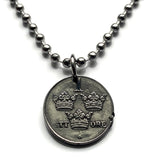 1944 Sweden Sverige 1 Ore coin pendant necklace jewelry Swedish 3 crowns initial G Tre Kroner Stockholm Uppsala Malmo Swedes Gothenburg Vasteras Helsingborg Norrkoping Nordic Scandinavian Viking Norse Baltic n001210