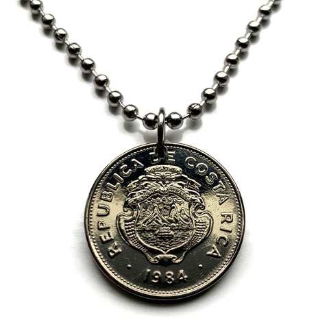 1984 Costa Rica 1 Colon coin pendant escudo Costarricense San Jose Puerto Limón Alajuela Liberia Puntarenas San Vicente Barranca ticos América Central Heredia Cinco Esquinas Desamparados Tamarindo Arenal Cartago Puntarenas Cocos Poás Nicoya n003900