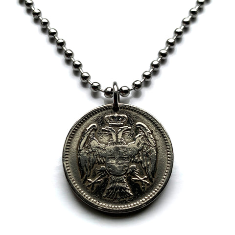 1883 Serbia 20 Para coin jewelry Serbian cross double headed eagle Belgrade Novi Sad Niš Zlatibor Prizren Sokobanja Nišava Saint Sava Bačka Balkans South Slavic Nemanjić dynasty Yugoslavia n002189