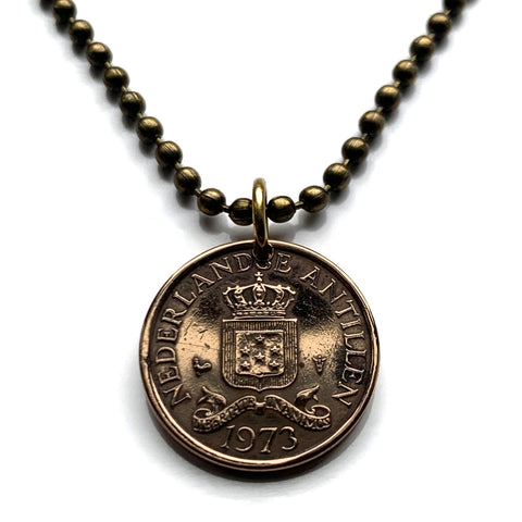 1973 Netherlands Antilles 1 Cent coin pendant Aruba Bonaire Curaçao Sint Maarten Sint Eustacius Saba Dutch Caribbean Willemstad n003899