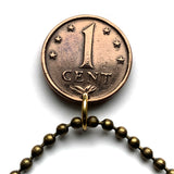 1973 Netherlands Antilles 1 Cent coin pendant Aruba Bonaire Curaçao Sint Maarten Sint Eustacius Saba Dutch Caribbean Willemstad n003899