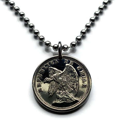 1940 Chile 10 Centavos coin pendant necklace condor Andino Santiago Concepcion Viña del Mar Mapuche Valparaiso Atacama Valdivia Antofagasta Rancagua Coquimbo Temuco Tarapaca Patagonia n000722