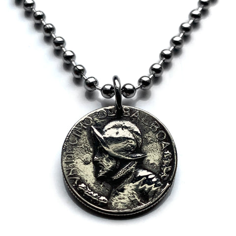 1980 Panama 1/10 Balboa coin pendant necklace jewelry armored helmet Vasco Núñez de Balboa Vista Alegre Santiago de Veraguas Colón Casco Viejo Coronado San Miguelito Las Cumbres La Chorrera n000260