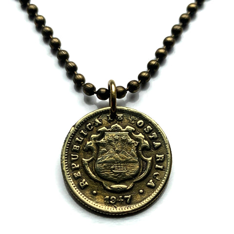 1947 Costa Rica 10 Cent coin pendant escudo Costarricense San Jose Puerto Limón Alajuela Liberia Puntarenas San Vicente Barranca ticos América Central Heredia Cinco Esquinas Desamparados Tamarindo Arenal Cartago Puntarenas Cocos Poás Nicoya n002930