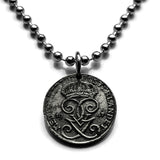 1944 Sweden Sverige 1 Ore coin pendant necklace jewelry Swedish 3 crowns initial G Tre Kroner Stockholm Uppsala Malmo Swedes Gothenburg Vasteras Helsingborg Norrkoping Nordic Scandinavian Viking Norse Baltic n001210