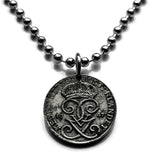 1944 Sweden Sverige 1 Ore coin pendant necklace jewelry Swedish 3 crowns initial G Tre Kroner Stockholm Uppsala Malmo Swedes Gothenburg Vasteras Helsingborg Norrkoping Nordic Scandinavian Viking Norse Baltic n001210