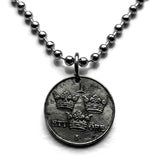 1944 Sweden Sverige 1 Ore coin pendant necklace jewelry Swedish 3 crowns initial G Tre Kroner Stockholm Uppsala Malmo Swedes Gothenburg Vasteras Helsingborg Norrkoping Nordic Scandinavian Viking Norse Baltic n001210