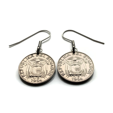 1964 Ecuador 10 Centavos coin earrings escudo Ecuatoriano Guayaquil Quito Cuenca Machala Manta Portoviejo Esmeraldas Ambato Chimborazo Guayas Eloy Alfaro Ibarra Los Ríos Azuay Tungurahua Cotopaxi Loja Imbabura Riobamba Pichincha Manabí Quevedo e000669