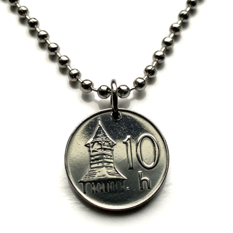 1993 Slovakia Slovensko 10 Halierov coin pendant Carpathian wooden belfry church Vlkolinec Kozuchovce Kosice Bratislava Presov Nitra n003909