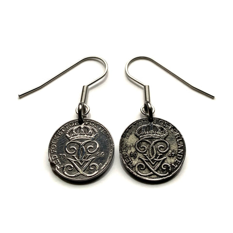 Schweden Sverige 1 Ore Münze Ohrringe Modeschmuck Schwedische Kronen Initiale G Tre Kroner Stockholm Örebro Nordic Skandinavien Wikinger Schweden Svear Svealand Scania Blekinge Linköping e000254