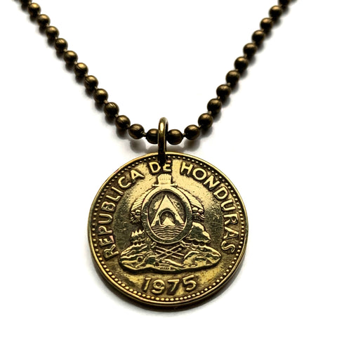 1975 Honduras 5 Centavos coin pendant pirámide Lempira Lenca Tegucigalpa Choluteca masonic eye Yoro Olancho El Paraíso Atlántida Copán La Ceiba San Pedro Sula Choloma Comayagua Centroamérica n003541
